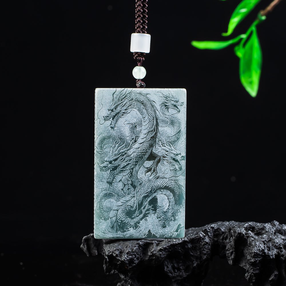 天然翡翠玉石A货蓝水高冰老料冰种玉佩九龙户主吊坠男士挂件女士