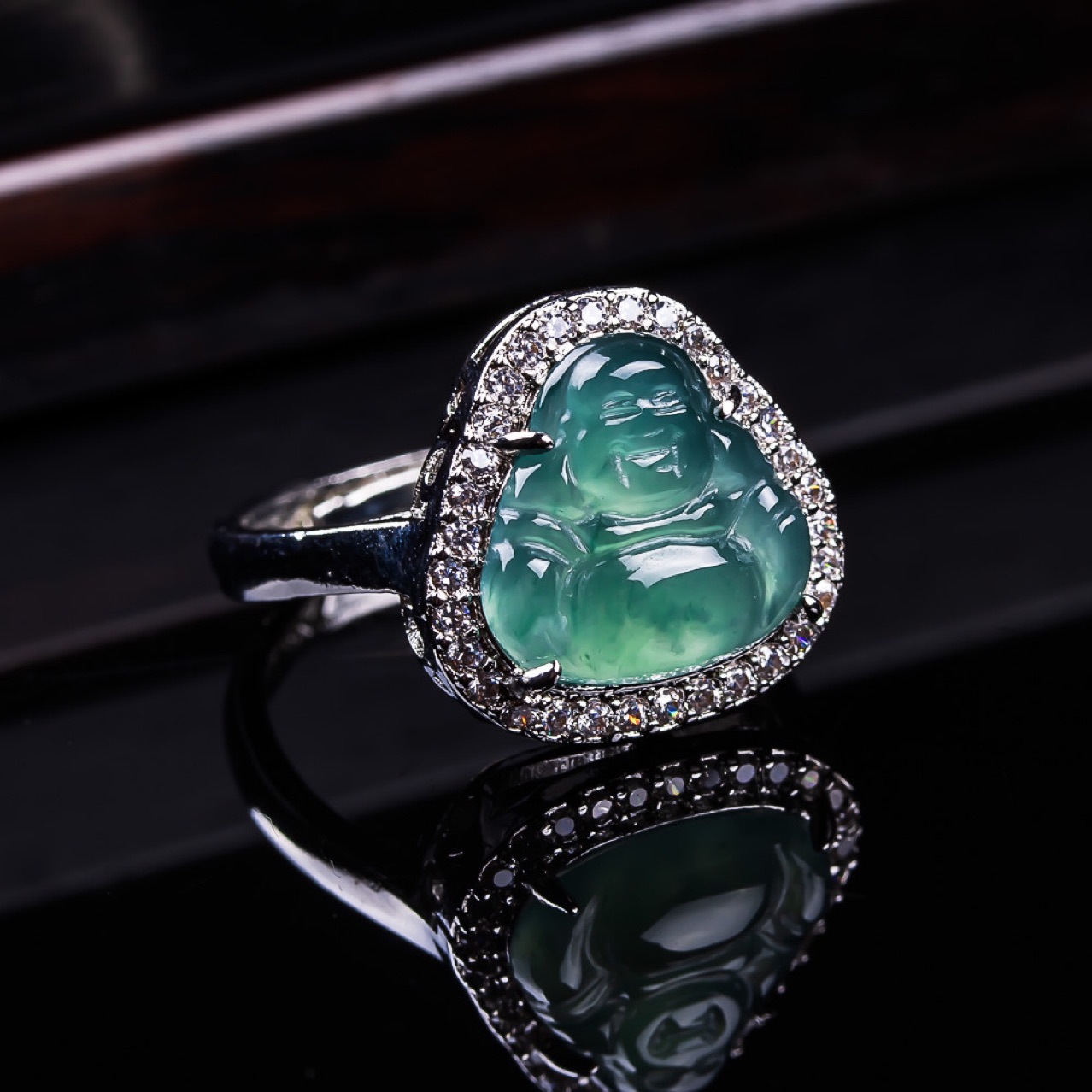 冰种天然A货高档翡翠佛公戒指蓝水玉佛指环男士女款珠宝玉器