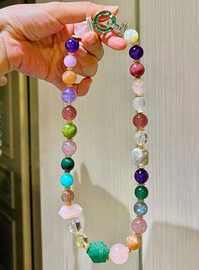 12-18mm天然高品质紫水晶柠檬黄晶白水晶粉晶紫锂辉多宝项链