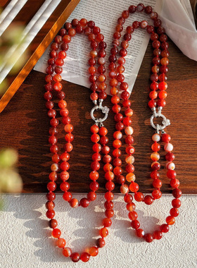 多种戴法可拆开大颗粒霸气10mm天然红玉髓双层项链新年红配饰女