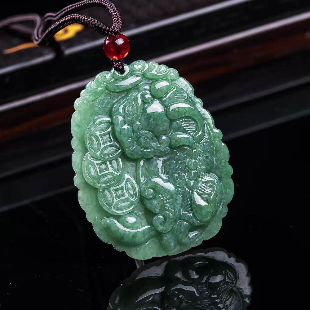 天然A货翡翠三金钱貔貅吊坠冰种玉石皮丘男士项链女款挂件