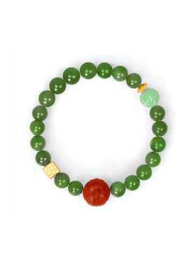 现货天然和田碧玉手链巴基斯坦S925纯银镀18k金南红翡翠手串