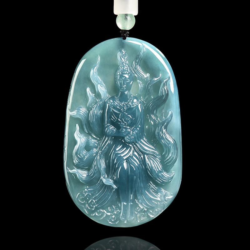 天然A货翡翠蓝水狐仙九尾狐娘娘吊坠玉石男士挂件女款