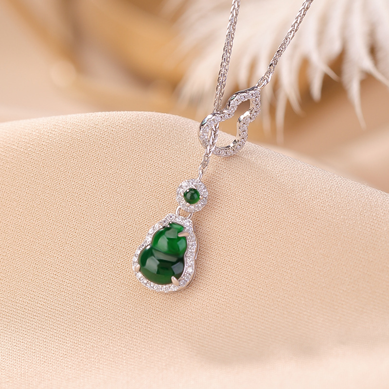 通体S925纯银翡翠小葫芦精致轻奢高级感个性百搭套链小清新项链