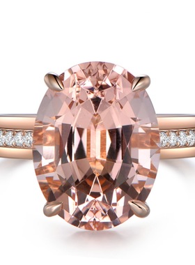 热卖简约仿真钻天然摩根石戒指气质流行镀18K金橙粉钻彩宝戒指