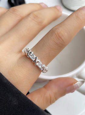 轻奢锆石戒指女小红书抖音爆款ins开口指环个性韩国925银戒指