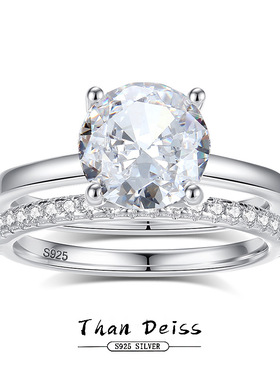 2ct超闪大高碳钻新娘套戒925银TikTok爆款排钻女戒指跨境手饰