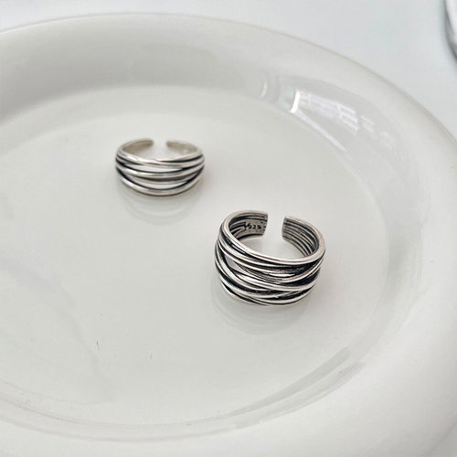 925银戒指个性复古多线圈手饰开口食指纯银戒指不掉色女