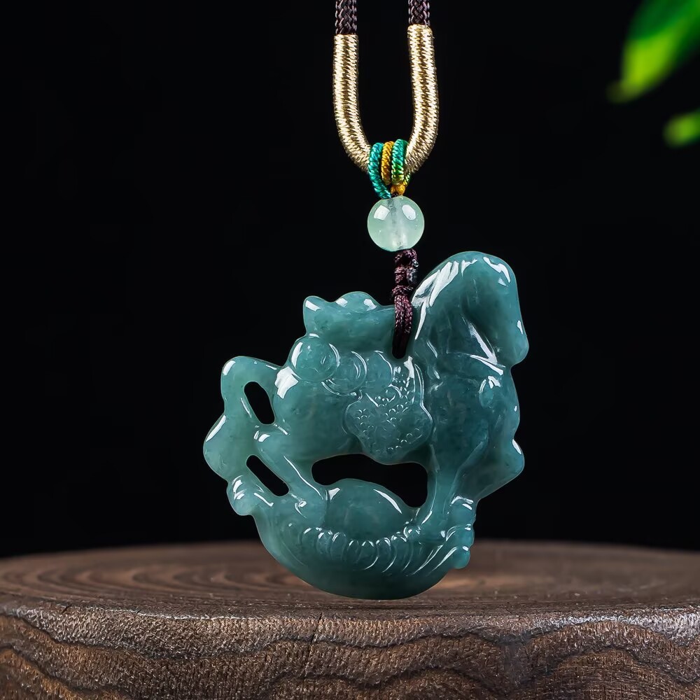 天然A货翡翠蓝水元宝马牌吊坠冰种生肖马玉石男女款玉佩挂件项链