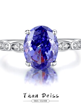 新款S925纯银坦桑紫原创设计戒指女欧美跨境8A锆石高碳钻戒指