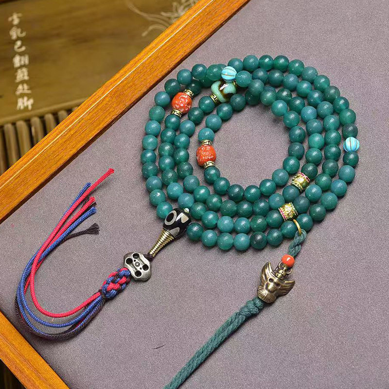 天然老玛瑙天珠佛珠项链复古文玩多圈手串虎牙天珠南红玛瑙配饰