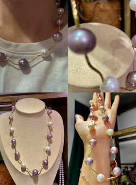 10-13mm波浪形混彩满天星项链百搭气质珍珠项链