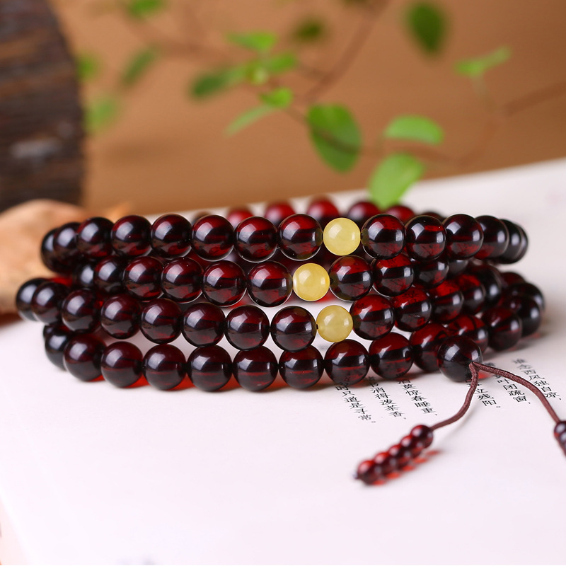 波罗的海天然血珀手链108颗佛珠琥珀蜜蜡手串男女款血珀项链