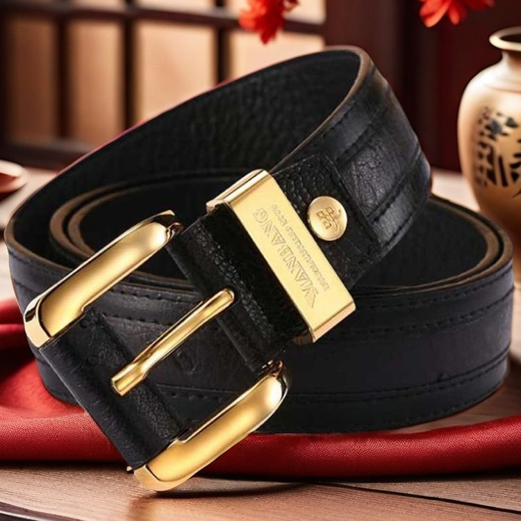 曼邦鸵鸟皮真皮皮带男商务针扣商务腰带潮青中年高档休闲男士裤带
