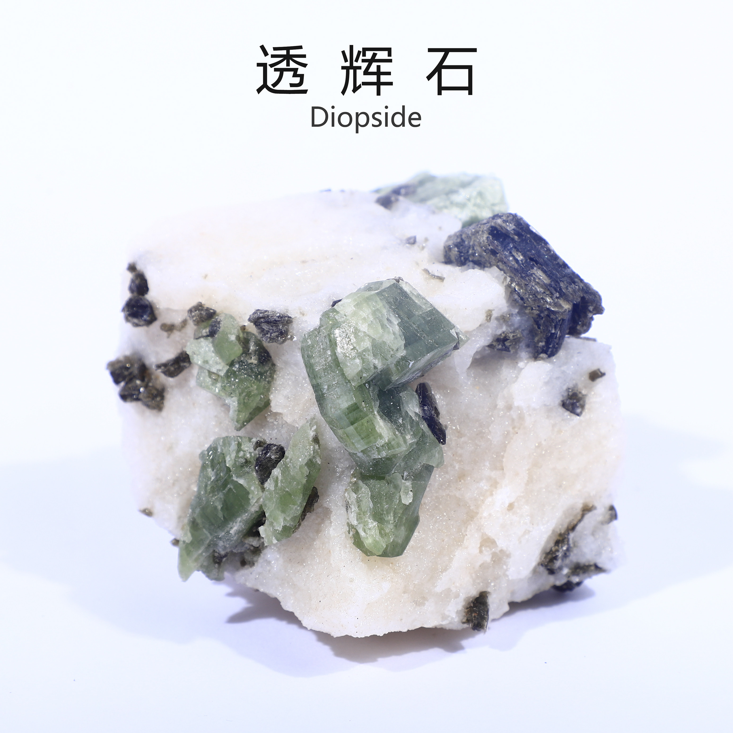 天然巴基斯坦透辉石水晶原石矿物晶体石儿童地质科普教学猫矿标本