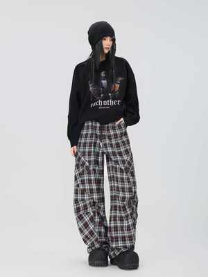 拓谷专柜正品2025新款格子加绒弯刀裤显瘦