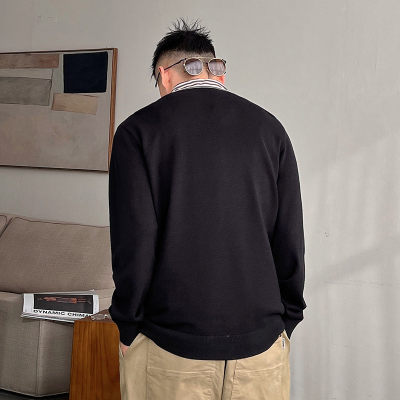 UNCLE GONG FAKE TWO SWEATERS MENS SHIRT COLLARS SPRING AND AUTUMN PULLOVERS DESIGN SENSE NICHE TRENDY BRAND LONG-SLEEVED KNITWEAR JACKETS