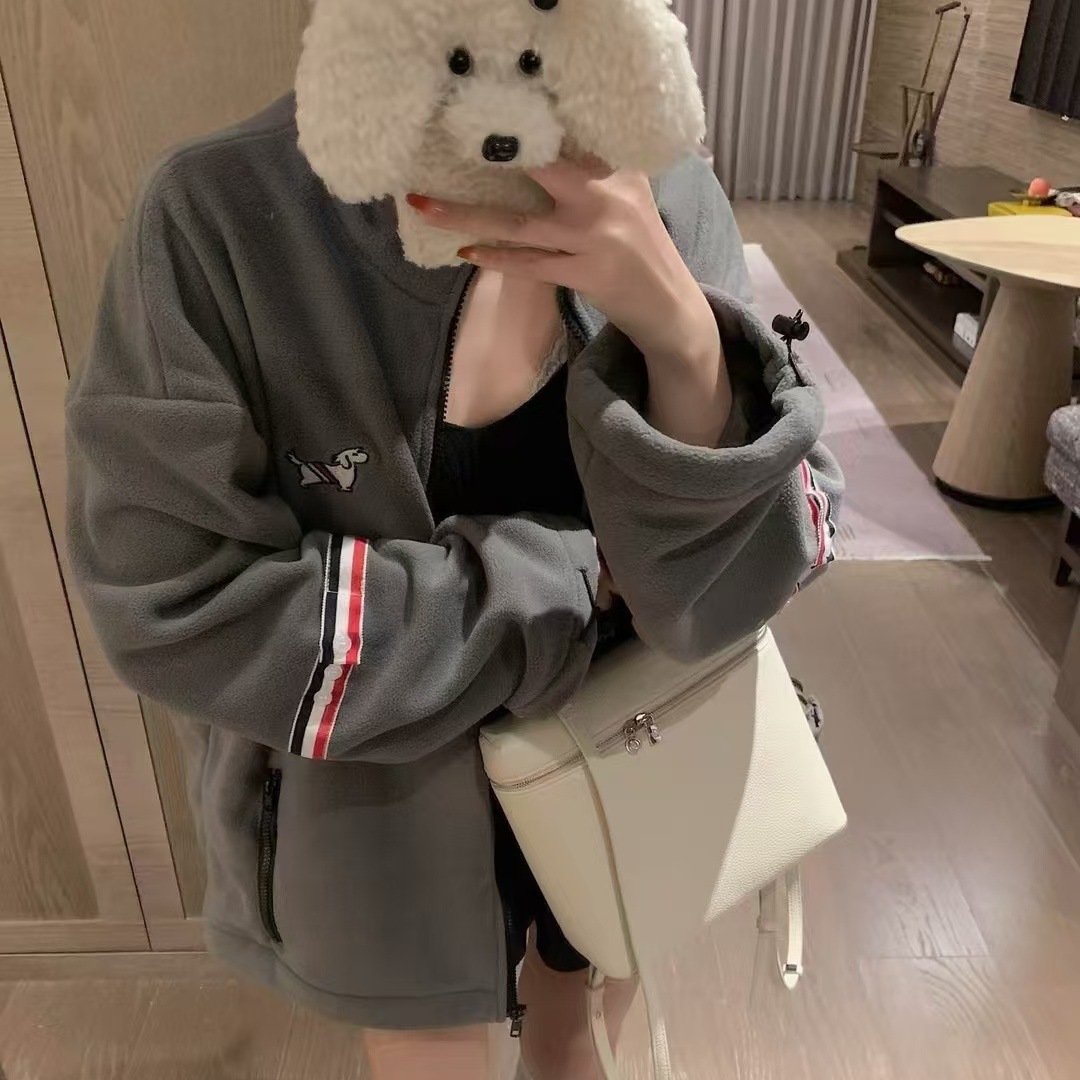 TB学院风小狗刺绣摇粒绒拉链外套女设计感宽松显瘦卫衣24秋冬