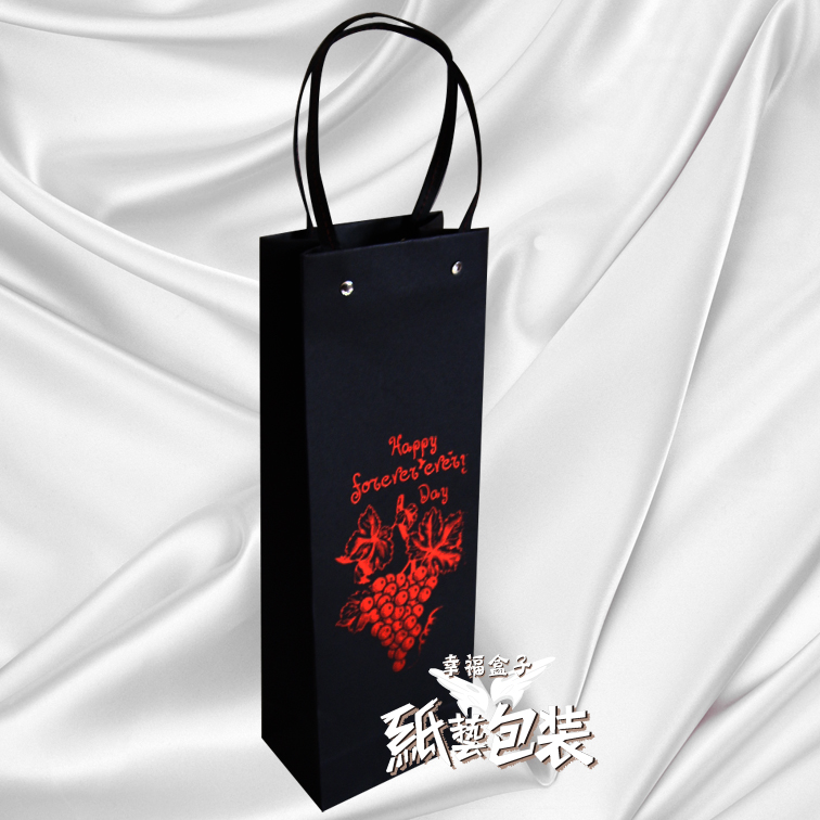 进口黑卡单双支外贸出口扣钉环保红酒纸袋直销纯黑色350x120x80mm