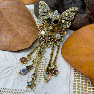 包邮 中古vintage 骷髅恶魔胸针满25 复古风时尚 夸张捷克钻镶嵌款