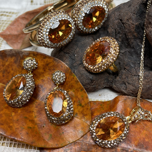 苏丹石变色石轻奢华夸张个性宴会开口可调节戒指指环耳环项链套装