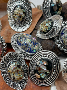 真鲍鱼壳欧美外贸饰品复古流浪游牧风粗旷孤品可调节戒指满25包邮