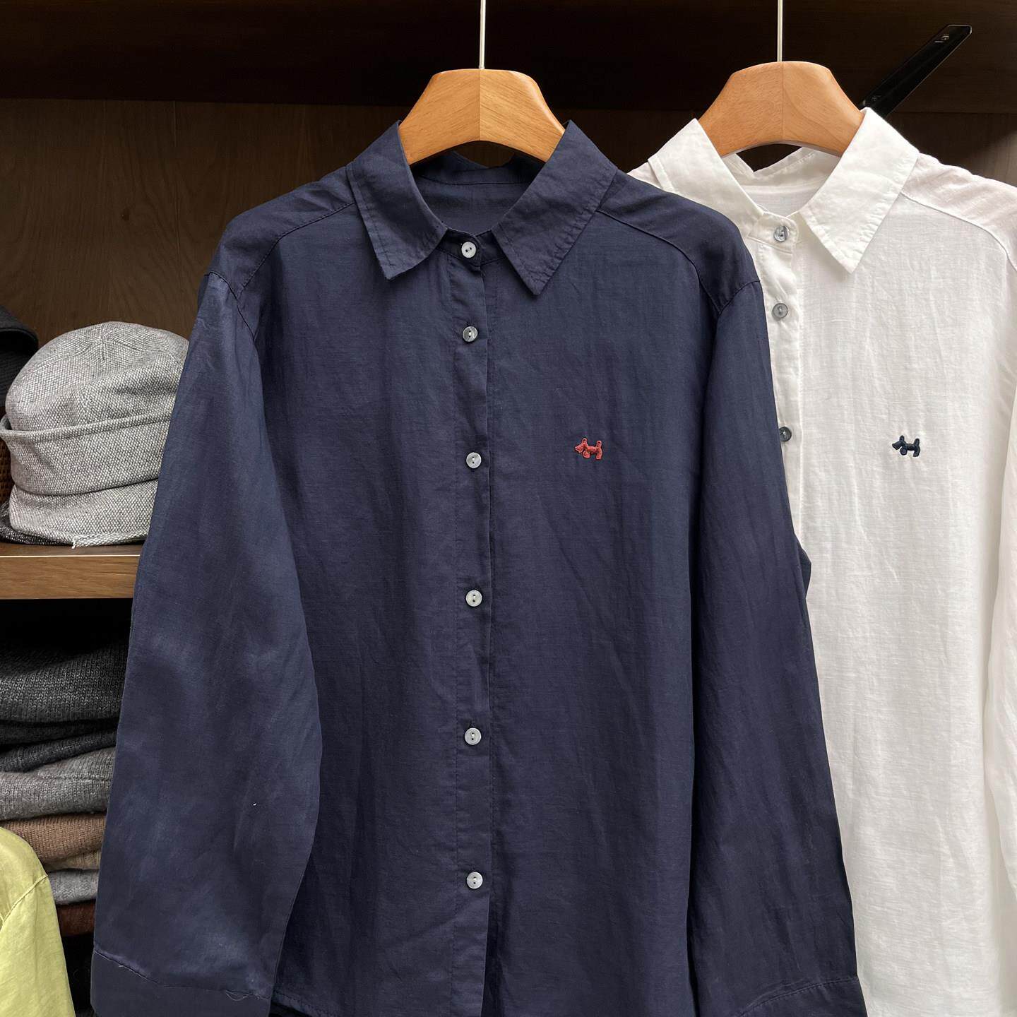 欧韩女装韩系甜美糖果色狗头刺绣麻料薄款衬衣开衫2026春季新款透