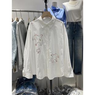 百搭显翻瘦上领设计感小众 潮季 实体女装 art高级感春飞鸟刺绣衬衫