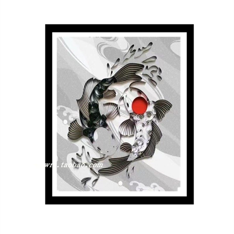 衍纸中国风水墨太极双鱼学生画室底稿手工diy礼物装饰立体材料包