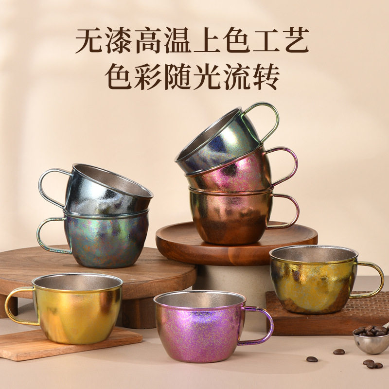 新品纯钛咖啡杯结晶冰花茶杯带手柄便携户外马克杯家用带把200ml