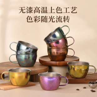 新品纯钛咖啡杯结晶冰花茶杯带手柄便携户外马克杯家用带把200ml
