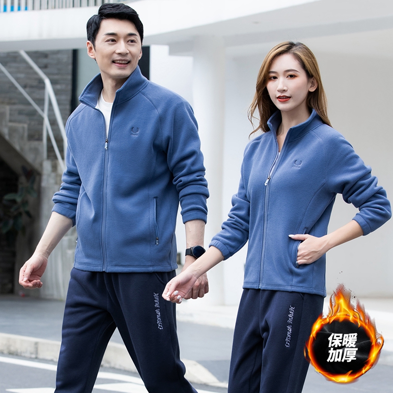 品牌加绒运动服套装男女秋冬2025新款时尚情侣加厚休闲跑步两件套