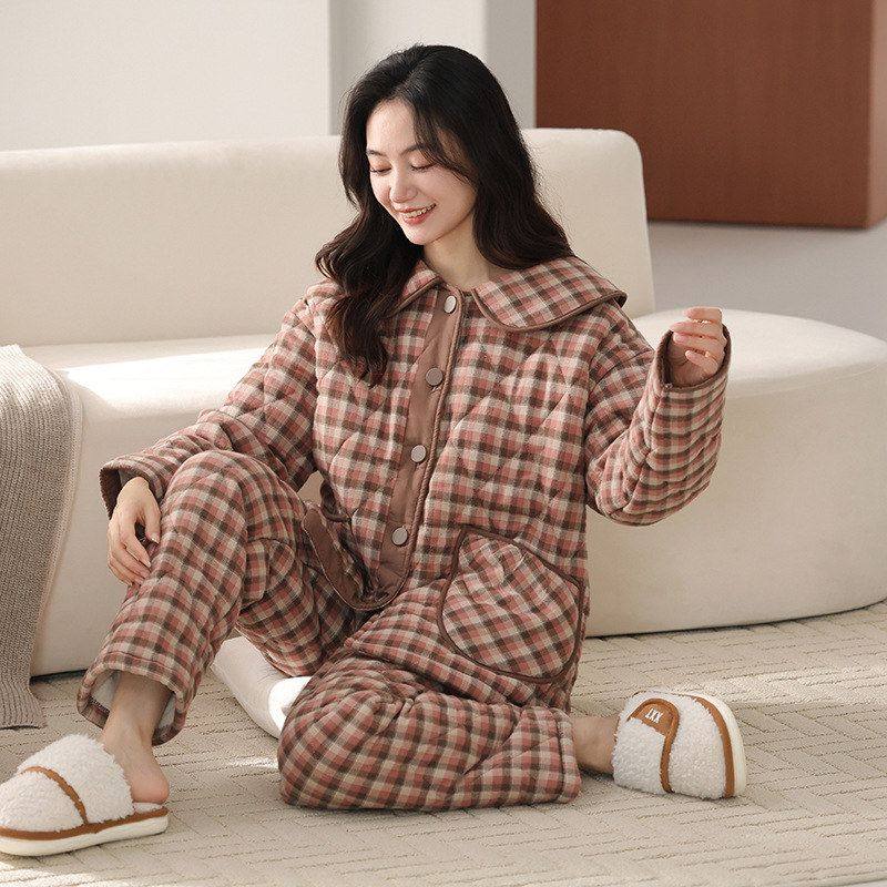 梭织纯棉夹棉睡衣女冬季三层加厚加绒冬天家居服2025新款保暖套装,女士内衣/男士内衣/家居服,睡衣/家居服套装,淘宝优惠券,粉丝福利购,淘宝优惠卷