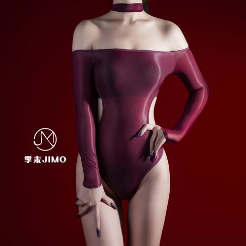三点式一字肩高叉紧身连体衣女