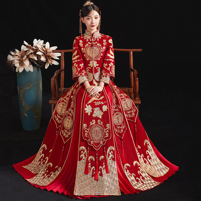 一件代发秀禾服2025新款结婚新娘女修身显瘦敬酒服中式婚纱礼服