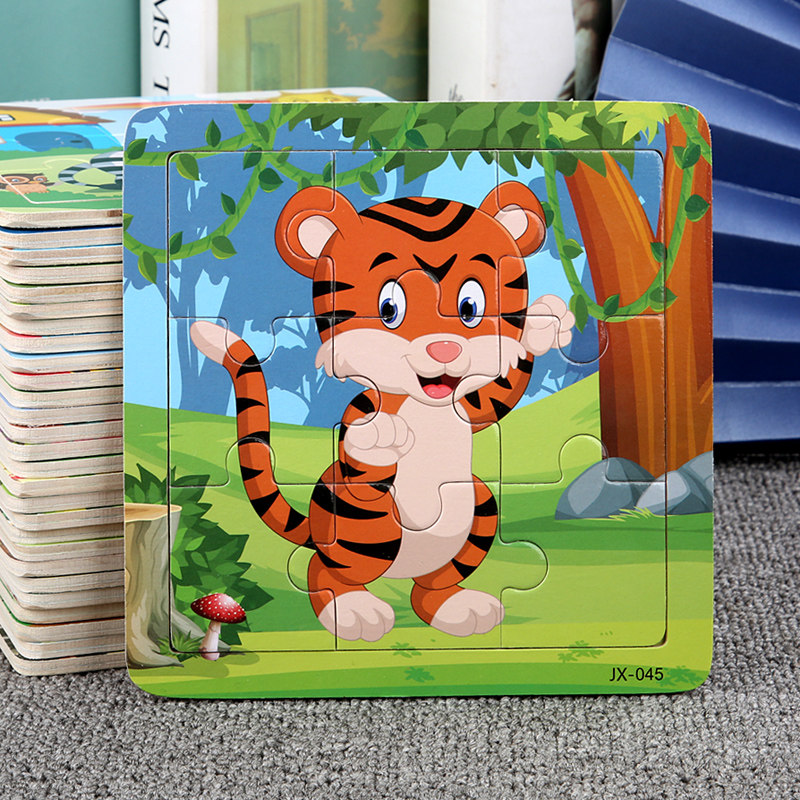 益智带框汽车动物4岁小童9片拼图