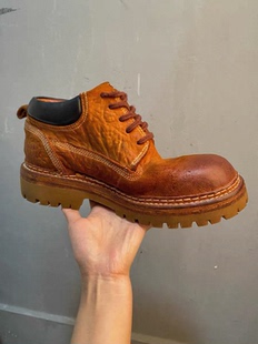 真缩纹马臀皮大黄靴反绒皮短靴固特异手工缝制复古中帮靴高端男鞋