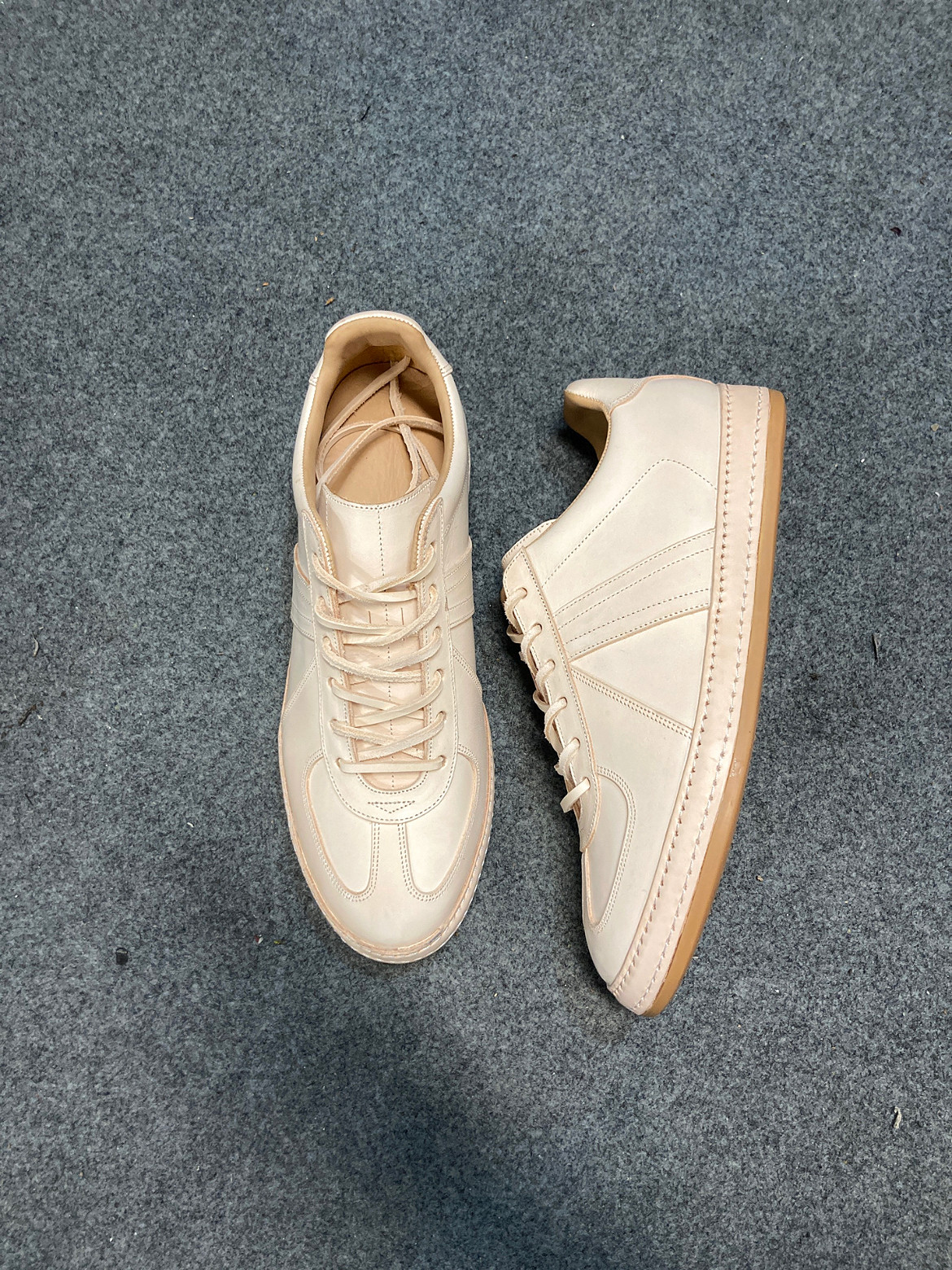 原胚植鞣牛皮德训手工改造款固特异工艺真皮复古小白鞋男士运动鞋