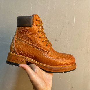 野牛皮大黄靴固特异手工高帮马丁靴复古做旧真皮底大黄蜂男靴户外