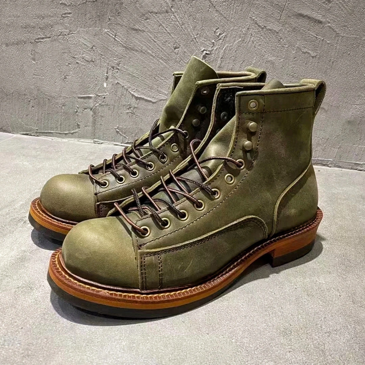 阿美咔叽美式复古头层牛皮短脸马丁靴真皮男靴翘头短靴潮机车靴