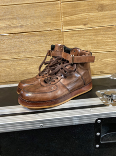 手工改造擦色水洗马皮高帮空军复古板鞋固特异缝制男鞋植鞣牛皮