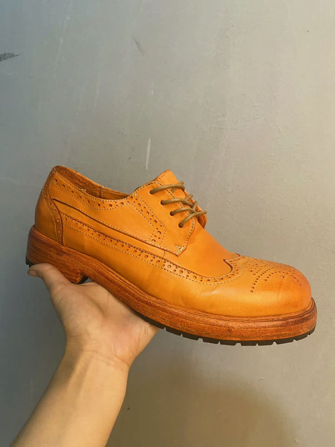 固特异重水洗马皮布洛克雕花皮鞋男士真皮手工擦色夏季透气休闲鞋