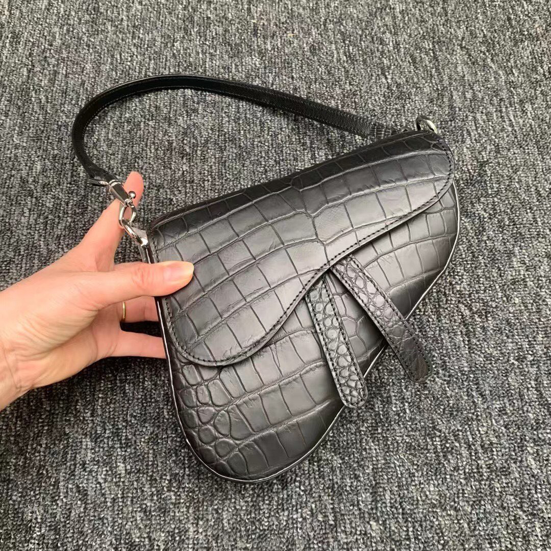 奢华鳄鱼皮马鞍包男女同款真皮单肩包拉链欧美风单肩斜挎时尚新款