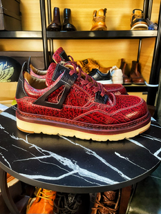 野牛皮板鞋男士熔岩酒红经典AJ4真皮空军手工固特异复古工装鞋