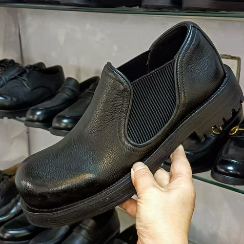 软糯头层鹿皮一脚蹬乐福鞋固特异工艺真皮休闲鞋翘头皮鞋皮根皮底