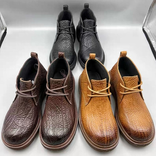 固特异缩纹牛皮短靴马丁靴沙漠靴工装靴时尚休闲厚底增高大头靴