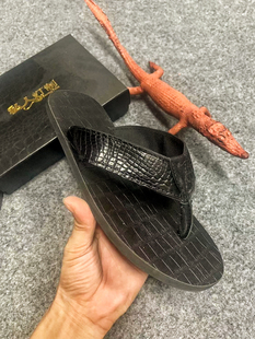 鳄鱼皮人字拖夏季软底凉拖鞋防滑男款海边沙滩鞋子手工鞋舒适高档