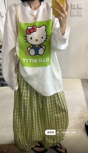 東ROOM韩系kt长袖T恤女休闲宽松显瘦可爱慵懒风上衣麻料防晒衣