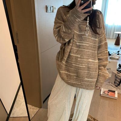 软糯时髦感斜肩条纹毛衣韩国风