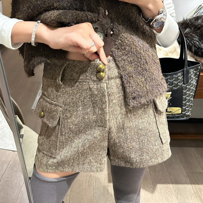小香风雪花羊毛粗花呢短裤
